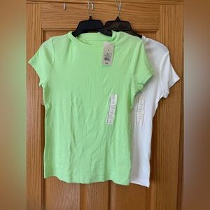 Set of 2 Women's Short Sleeve Tees - Neon Green and White